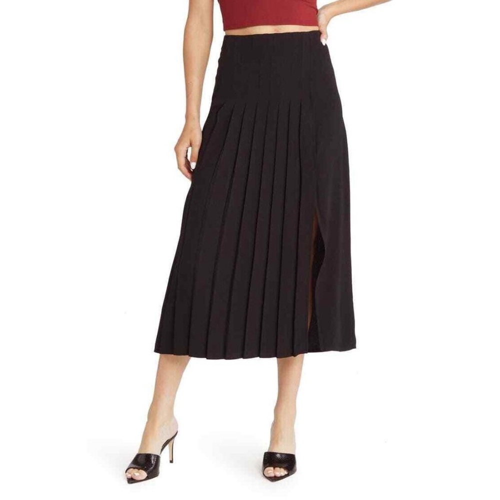 Open Edit Black Pleated Midi Skirt | Size M